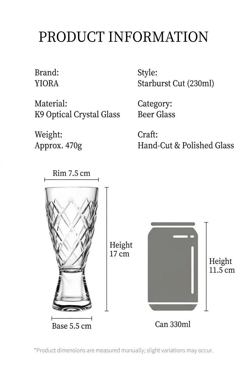 Starburst Cut K9 Crystal Beer Glass