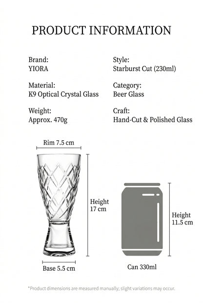 Starburst Cut K9 Crystal Beer Glass
