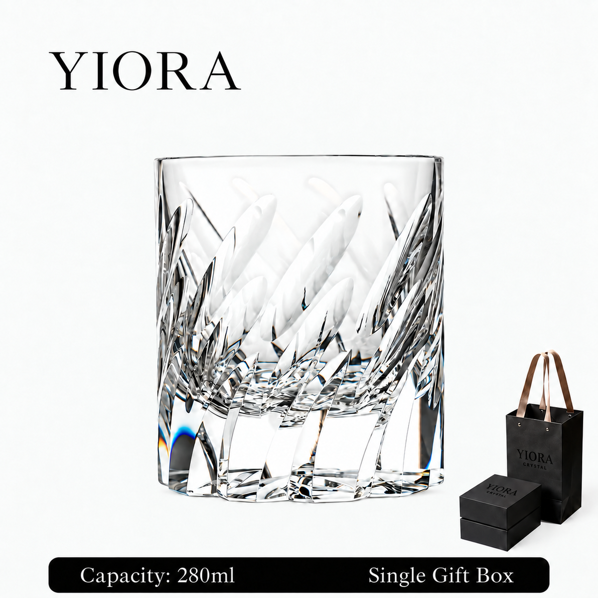 Feather Cut Crystal Whiskey Glass